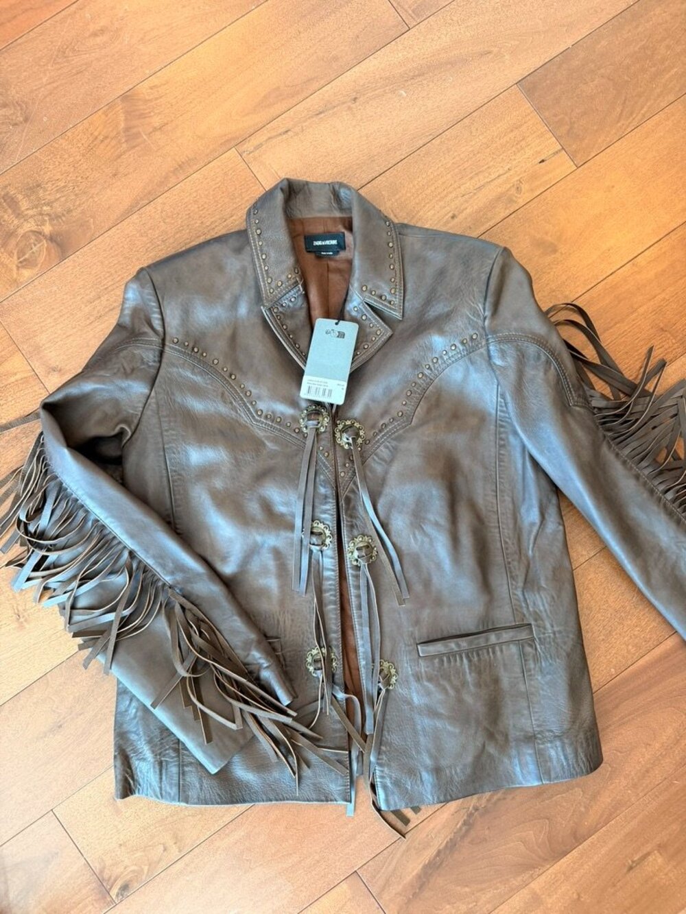 Zadig & Voltaire Lara Cuir Studs Lamb Leather Fringe Jacket M NWT